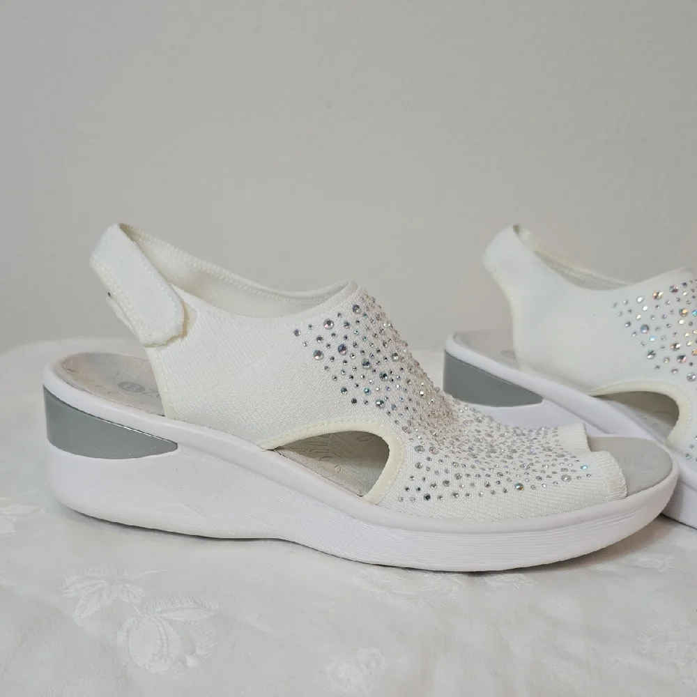 Bzees White Rhinestone Slip-On Slingback Sandals - Picture 7 of 16